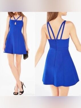 BCBGMAXAZRIA Charlot Royal Blue Double Strap Mini Dress Size 0 Fit & Flare NWOT